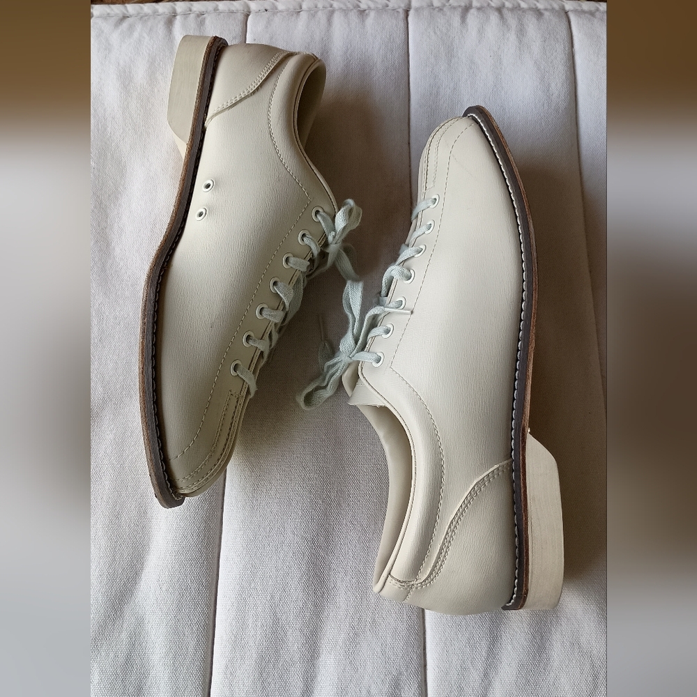 Vintage Brunswick Men's Cream Leather Lace-Up Bowling Shoes_10.5 - Picture 6 of 6
